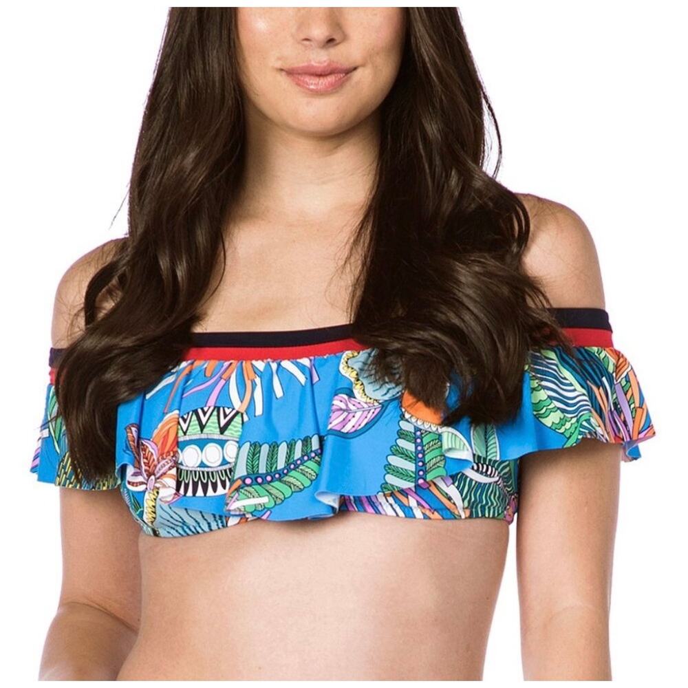 NWT Trina Turk | Vibrant Ruffled Off-The-Shoulder Bandeau Bikini Top | Size 8